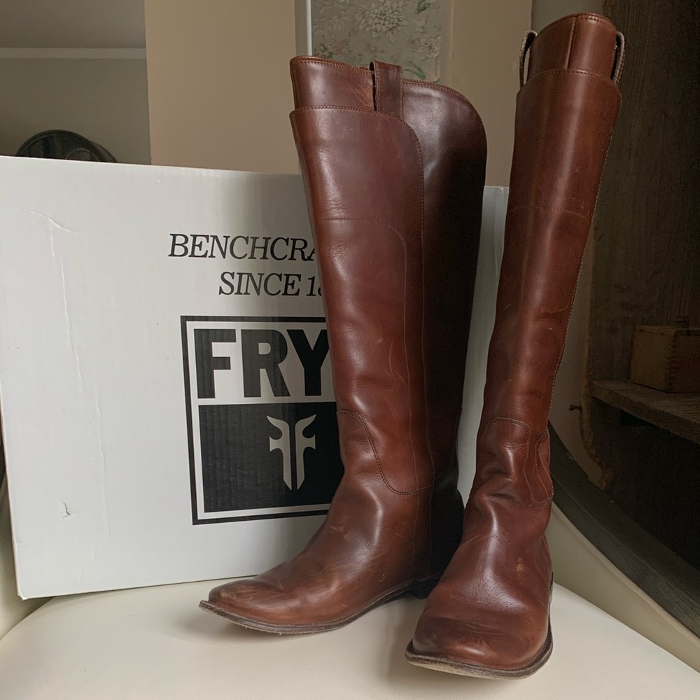 Frye Tall Leather Boots Paige Cognac